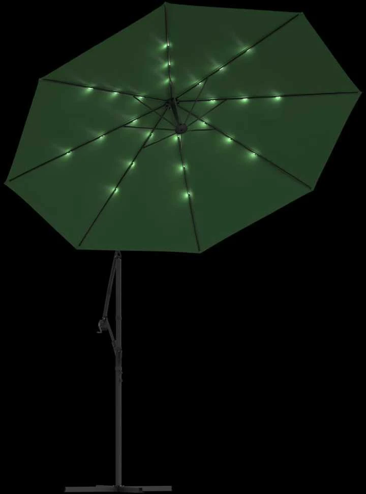 Pakabinamas skėtis su LED, žalias, 300cm, metalinis kotas