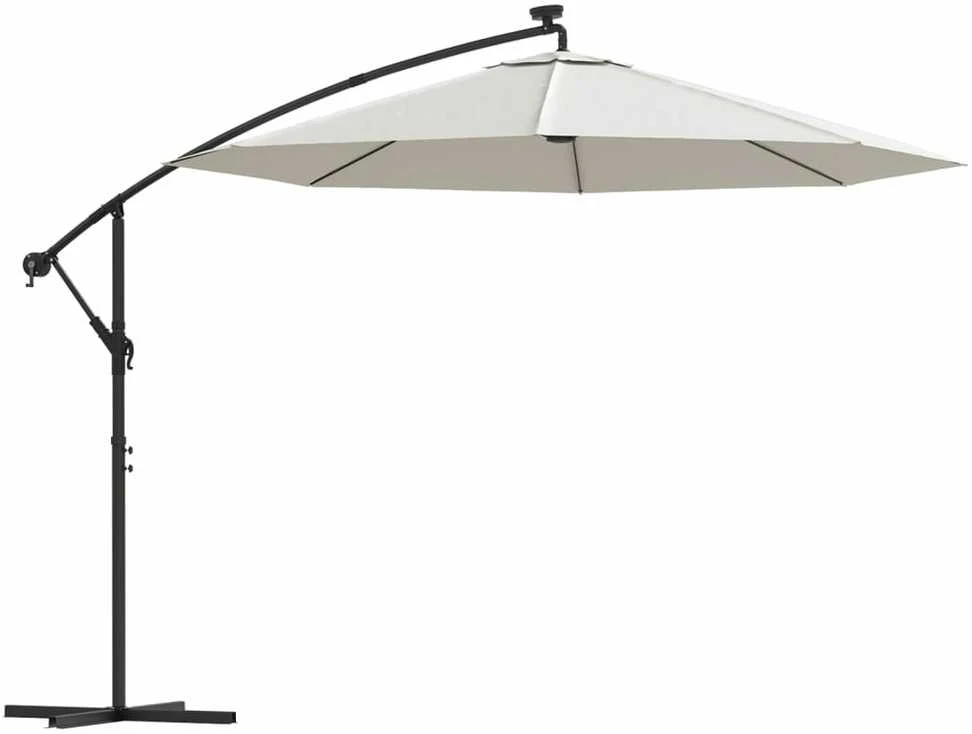 Pakabinamas skėtis su LED, smėlio, 300cm, metalinis kotas