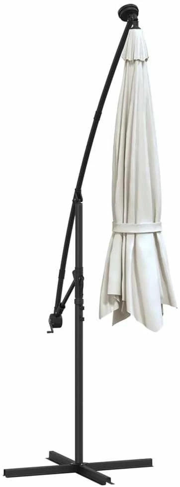 Pakabinamas skėtis su LED, smėlio, 300cm, metalinis kotas