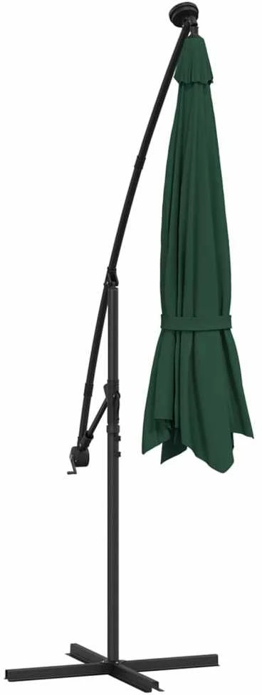 Pakabinamas skėtis su LED, žalias, 300cm, metalinis kotas