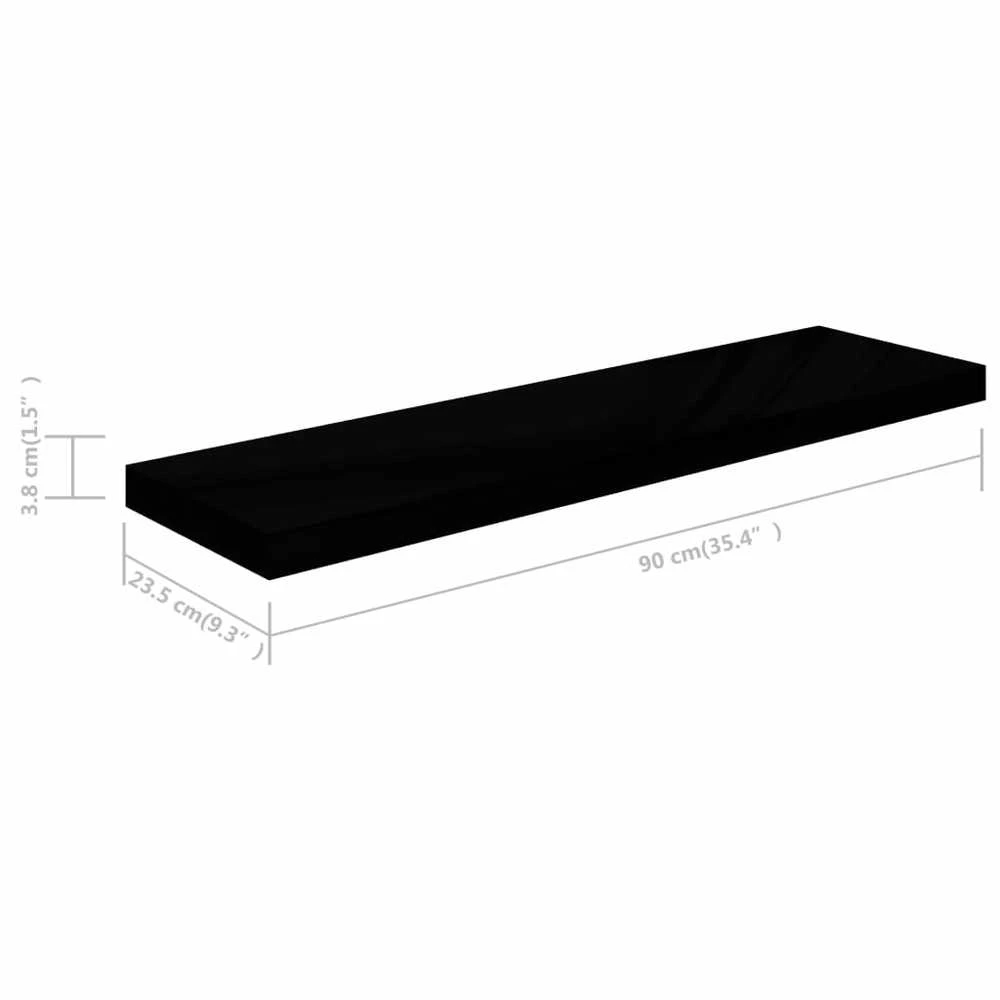 Pakabinama sieninė lentyna, juoda, 90x23,5x3,8cm, MDF, blizgi