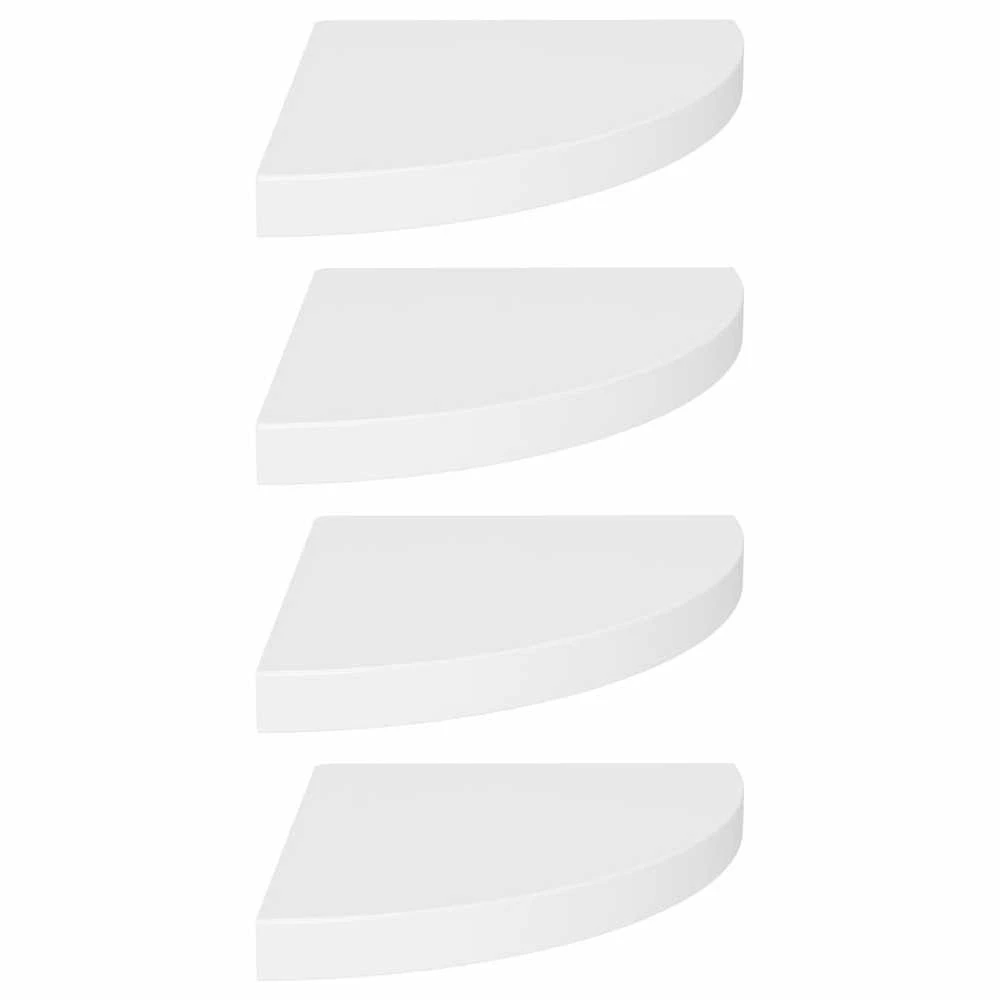 Pakabinamos kampinės lentynos, 4vnt., baltos, 35x35x3,8cm, MDF