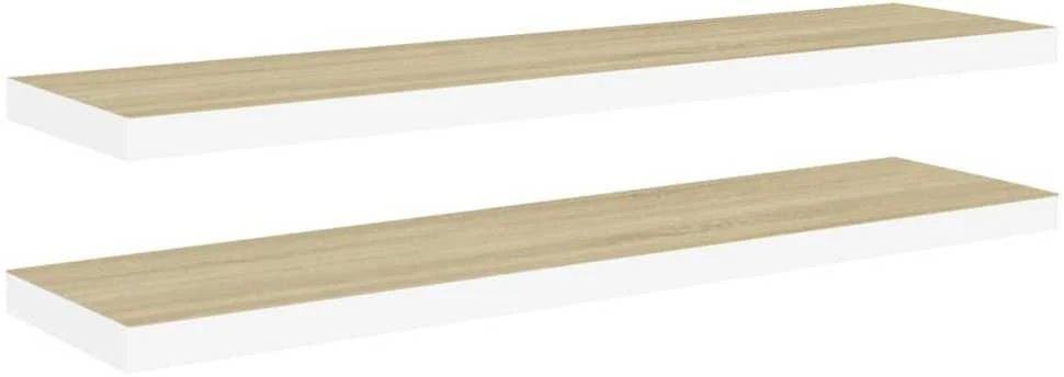Pakabinamos lentynos, 2vnt., ąžuolo/baltos, 90x23,5x3,8cm, MDF