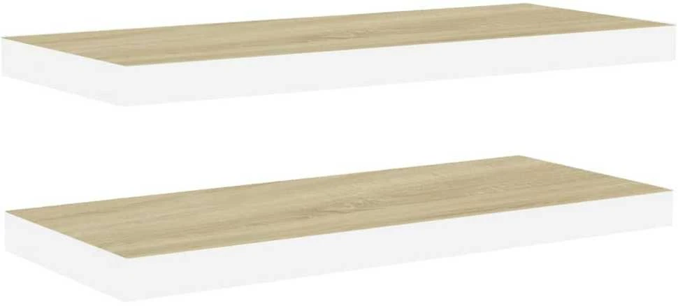 Pakabinamos lentynos, 2vnt., ąžuolo/baltos, 80x23,5x3,8cm, MDF