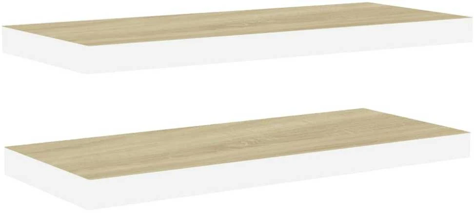 Pakabinamos lentynos, 2vnt., ąžuolo/baltos, 60x23,5x3,8cm, MDF