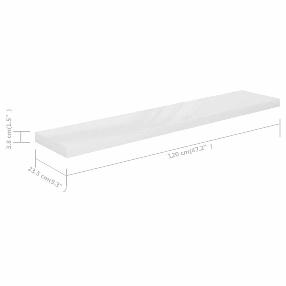 Pakabinamos lentynos, 2vnt., baltos, 120x23,5x3,8cm, MDF