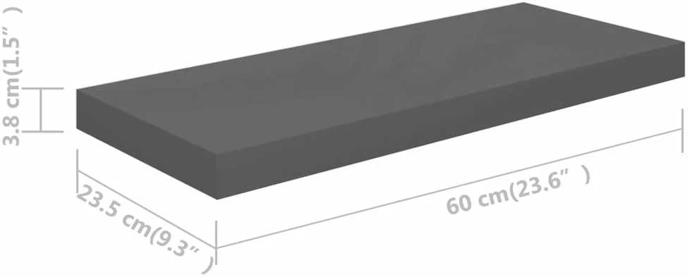 Pakabinamos lentynos, 2vnt., pilkos, 60x23,5x3,8cm, MDF