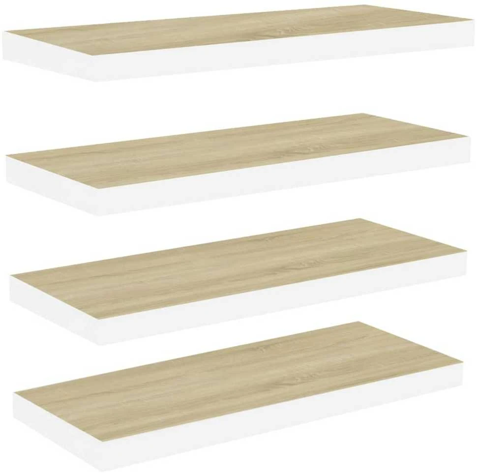 Pakabinamos lentynos, 4vnt., ąžuolo/baltos, 60x23,5x3,8cm, MDF