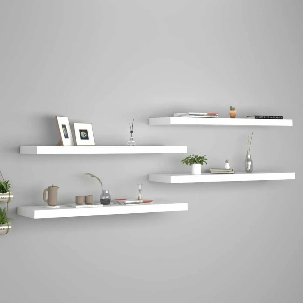 Pakabinamos lentynos, 4vnt., baltos, 90x23,5x3,8cm, MDF
