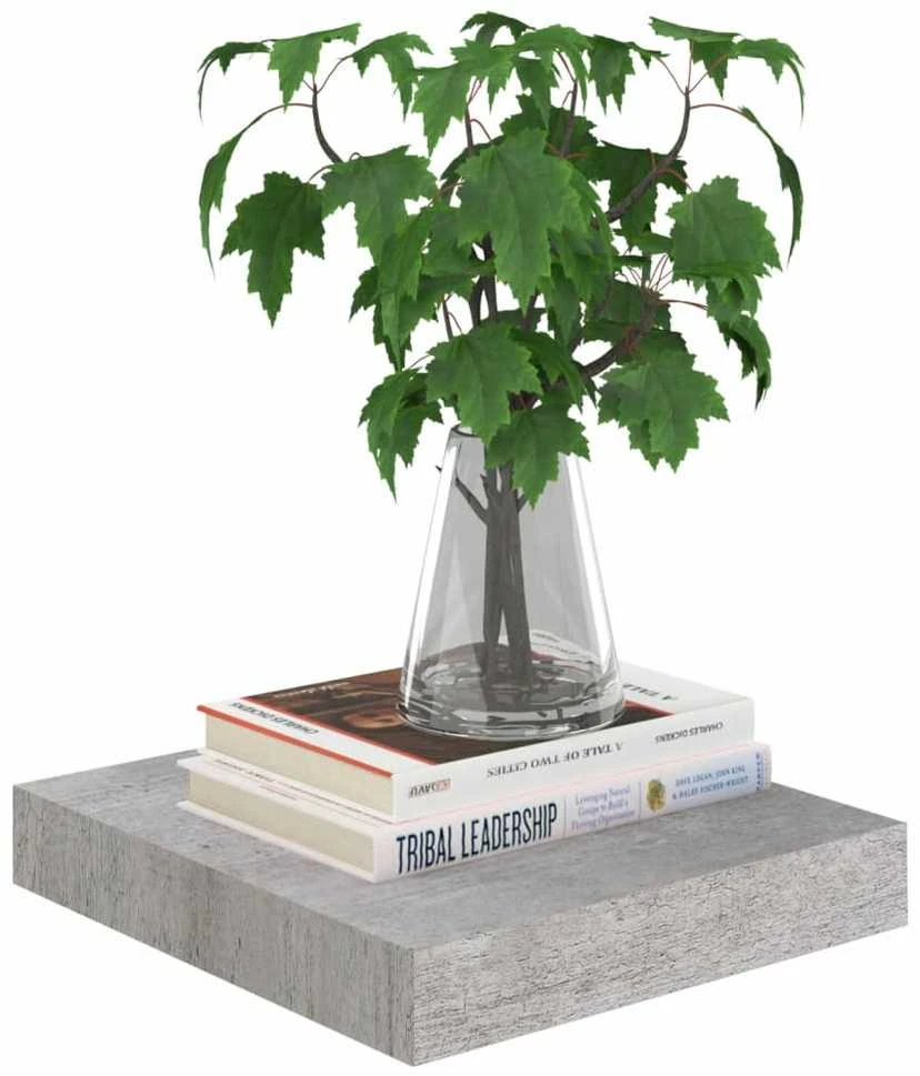 Pakabinamos lentynos, 4vnt., betono pilkos, 23x23,5x3,8cm, MDF