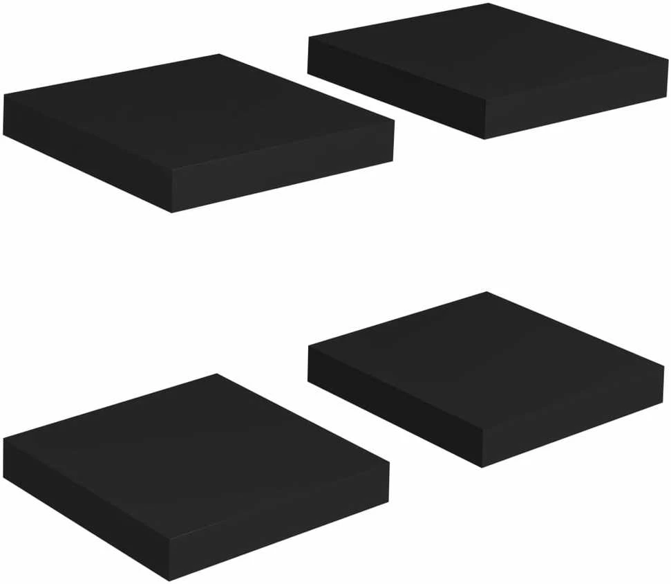 Pakabinamos lentynos, 4vnt., juodos, 23x23,5x3,8cm, MDF