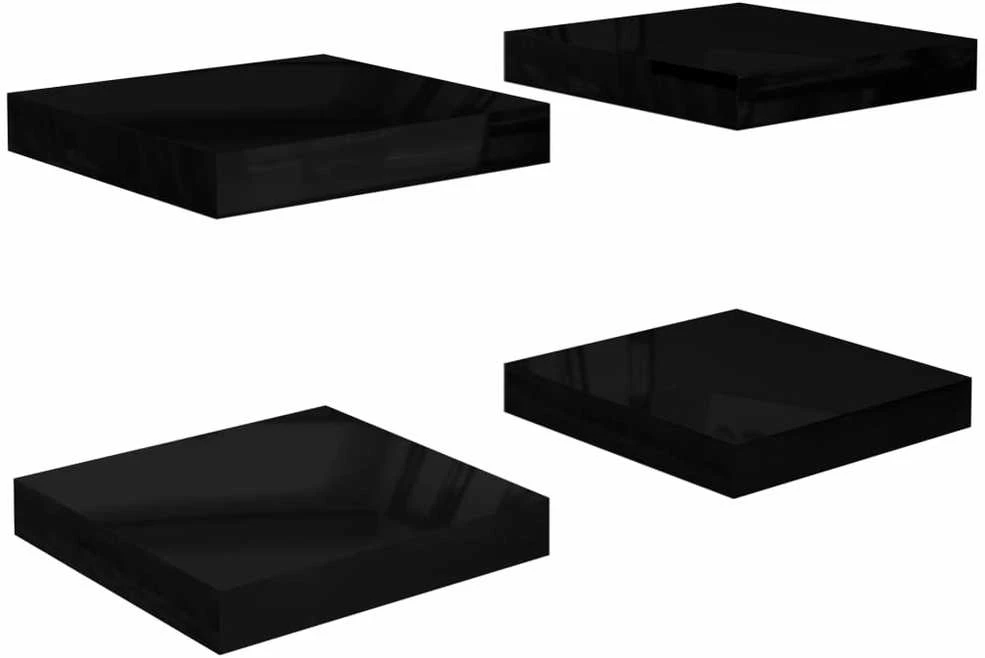 Pakabinamos lentynos, 4vnt., juodos, 23x23,5x3,8cm, MDF