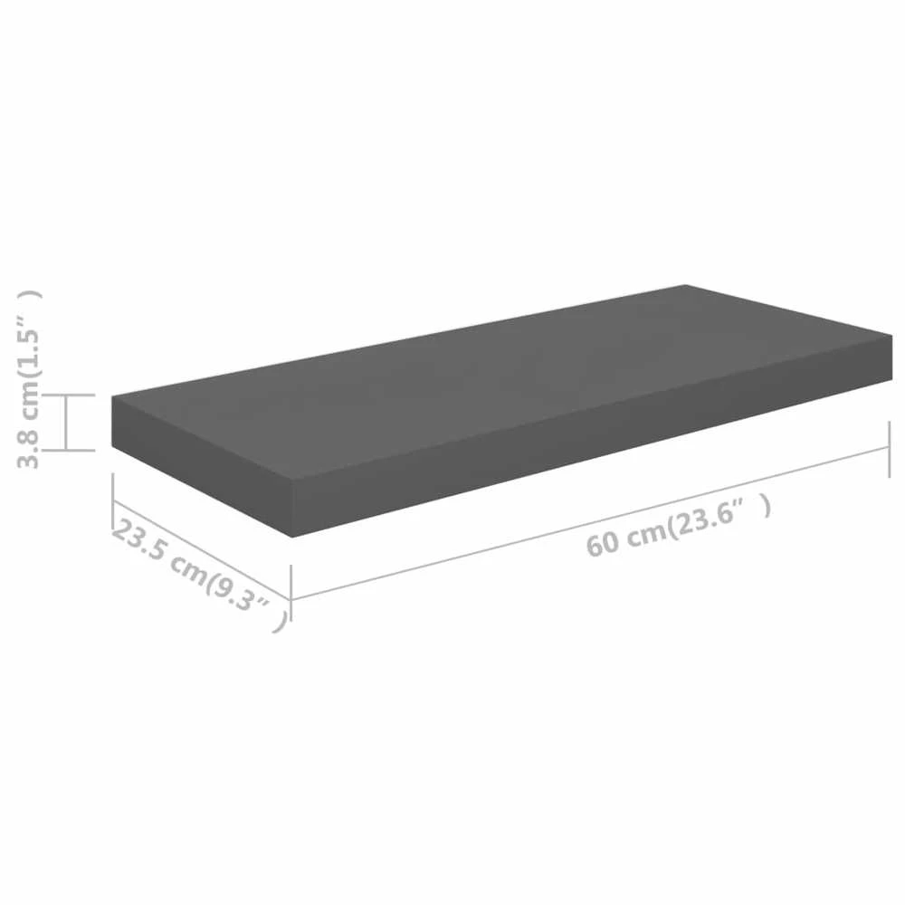 Pakabinamos lentynos, 4vnt., pilkos, 60x23,5x3,8cm, MDF