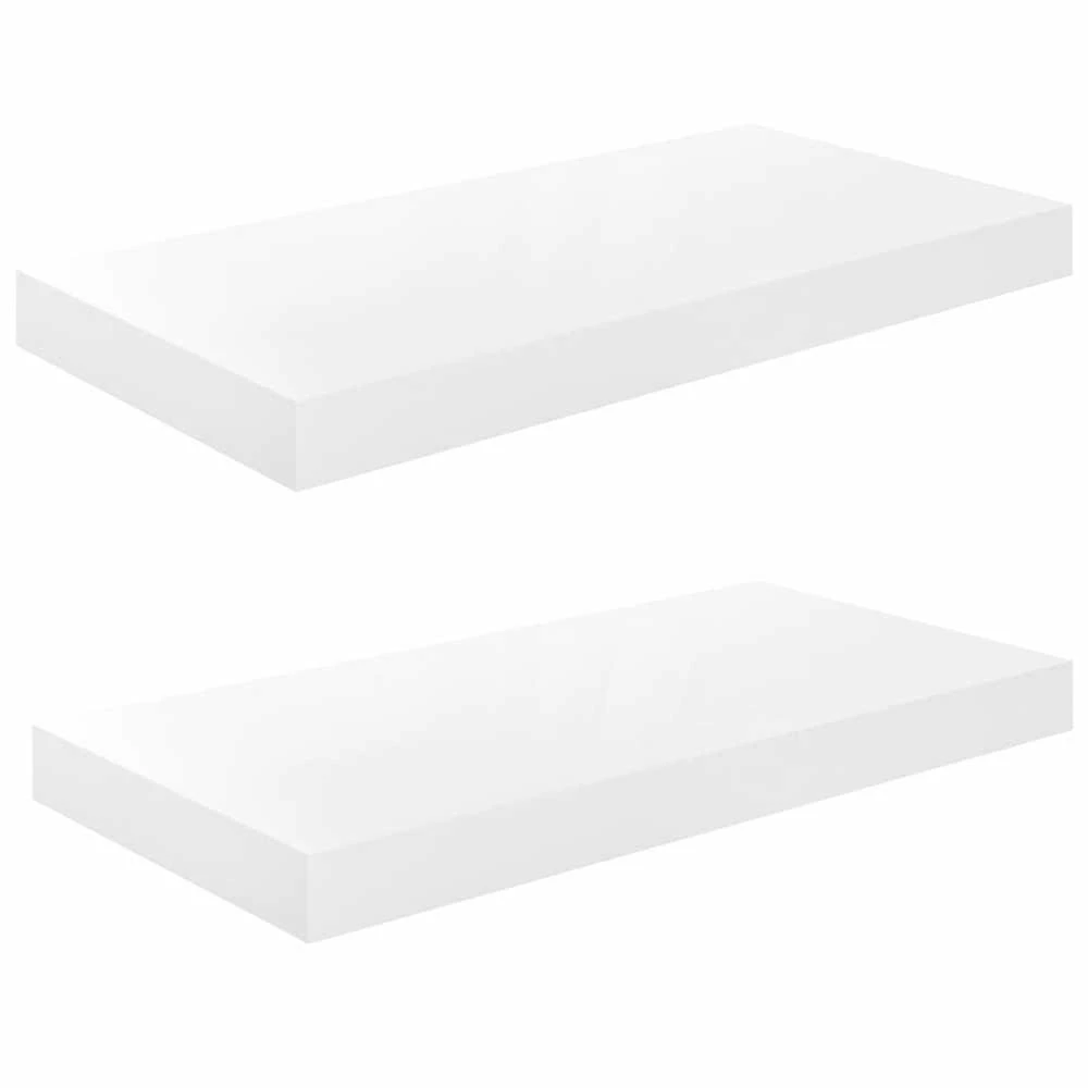 Pakabinamos sieninės lentynos, 2vnt., baltos, 50x23x3,8cm, MDF