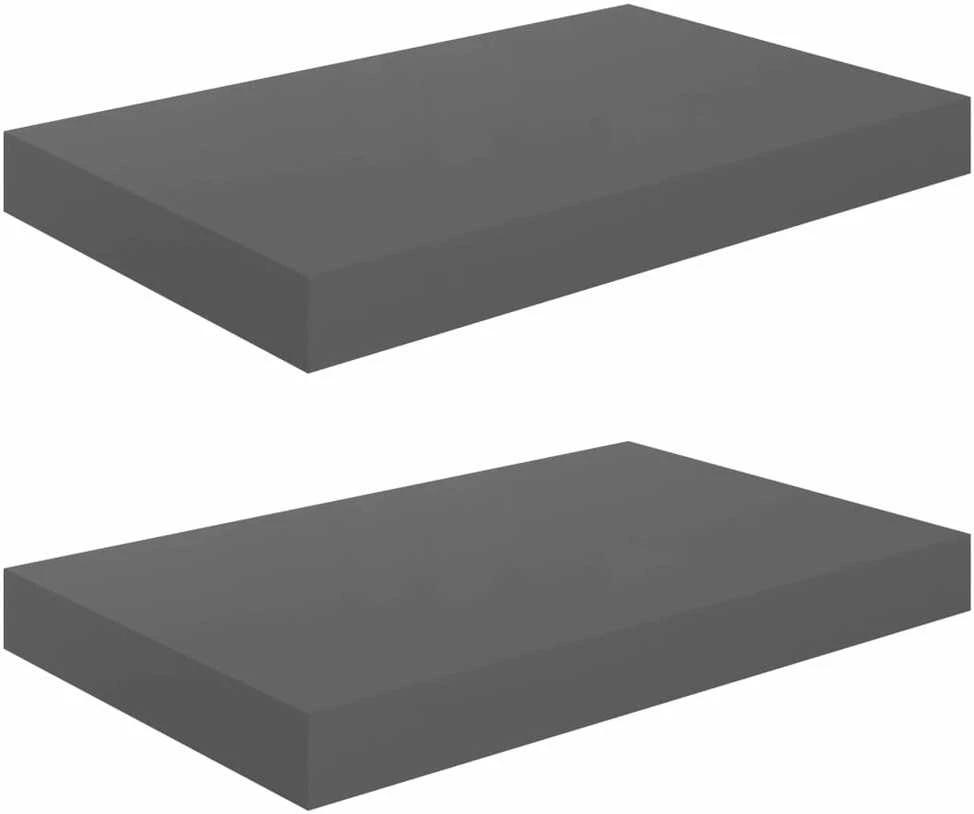 Pakabinamos sieninės lentynos, 2vnt., pilkos, 40x23x3,8cm, MDF