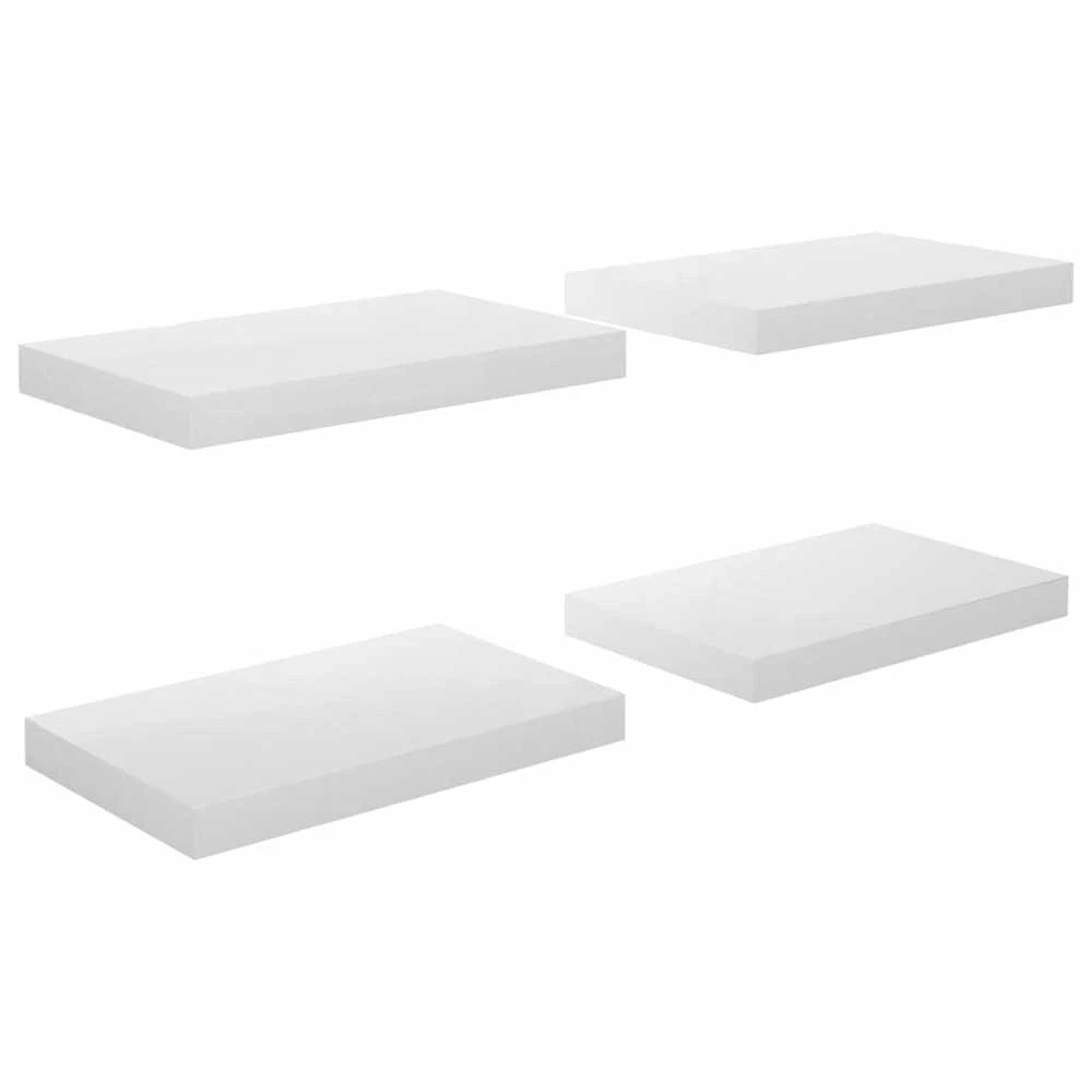 Pakabinamos sieninės lentynos, 4vnt., baltos, 40x23x3,8cm, MDF