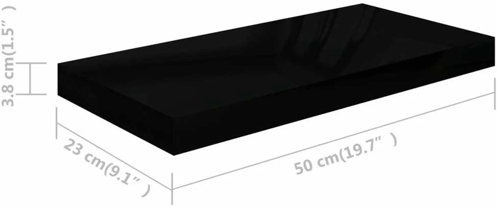 Pakabinamos sieninės lentynos, 4vnt., juodos, 50x23x3,8cm, MDF