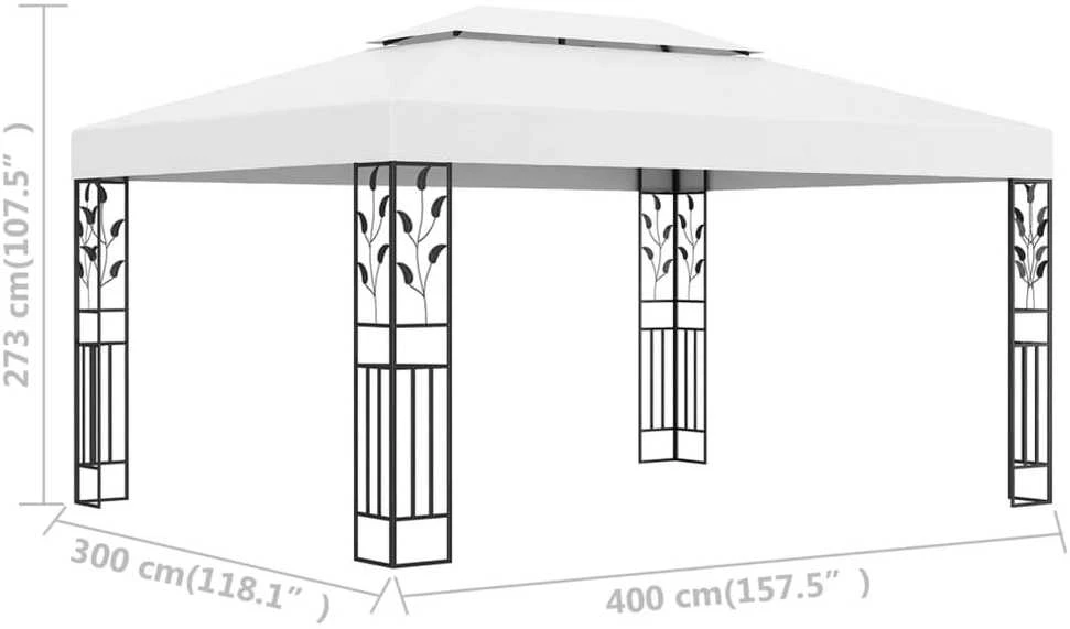 Pavėsinė su dvigubu stogu, baltos spalvos, 3x4m