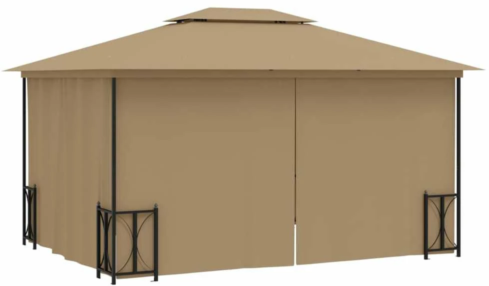Pavėsinė su šoninėmis sienomis ir stogu, taupe spalvos, 3x4m