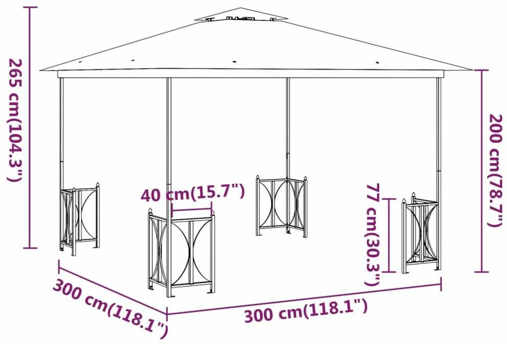 Pavėsinė su šoninėmis sienomis ir stogu, antracito, 3x3m