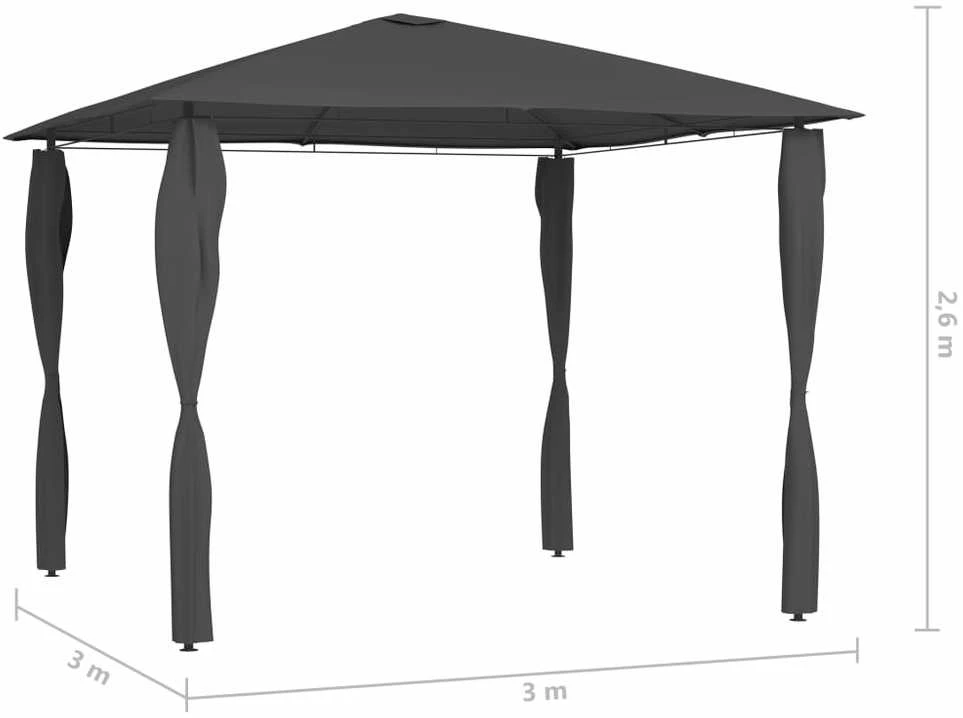 Pavėsinė su stulpų uždangalais, antracito, 3x3x2,6m, 160g/m²