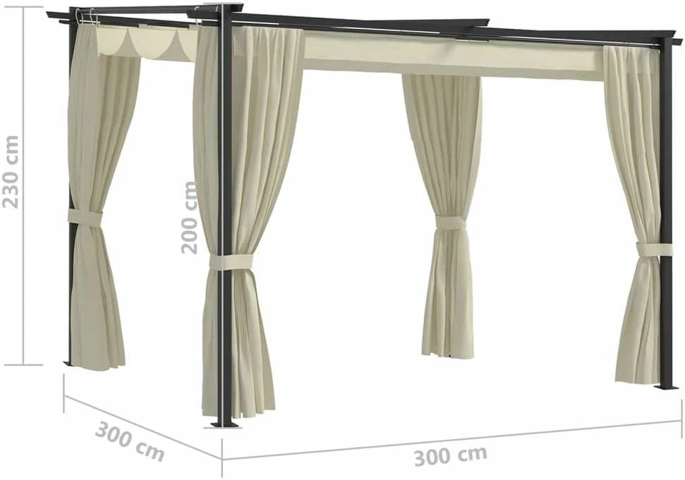 Pavėsinė su užuolaidomis, kreminės spalvos, 3x3m, plienas