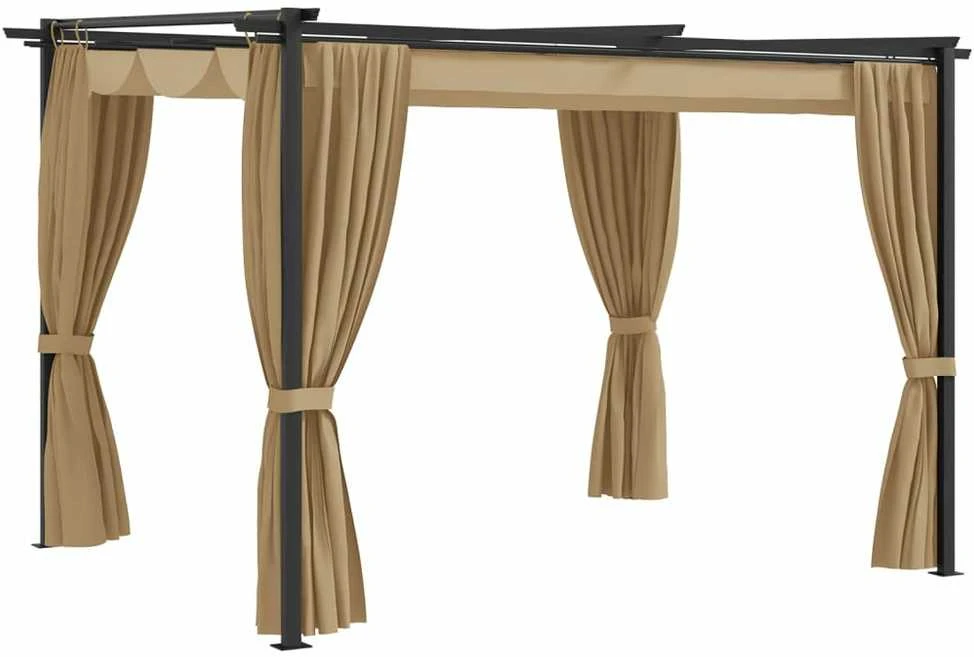 Pavėsinė su užuolaidomis, taupe spalvos, 3x3m, plienas