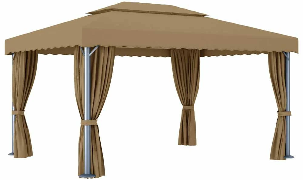 Pavėsinė su užuolaidomis, taupe spalvos, 4x3m, aliuminis