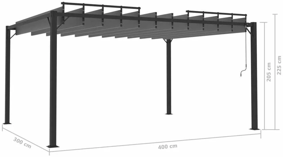 Pavėsinė su žaliuzių stogu, antracito, 3x4m, audinys/aliuminis