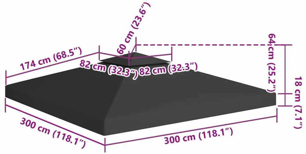 Pavėsinės uždangalas, 2 pakopų, juodas, 3x3m, 310 g/m²