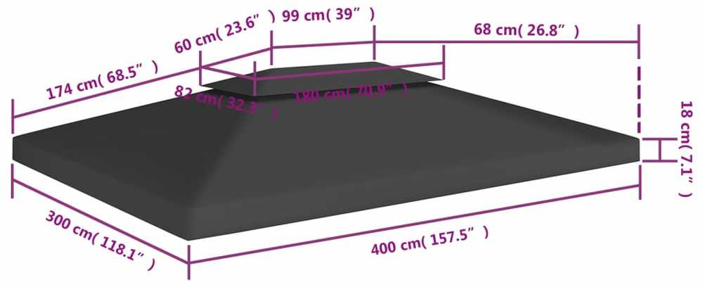 Pavėsinės uždangalas, 2 pakopų, juodas, 4x3m, 310 g/m²