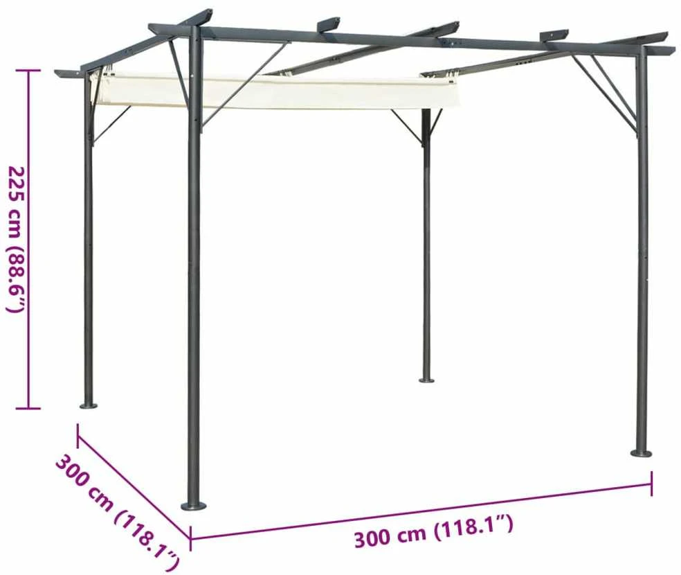 Pergolė su ištraukiamu stogu, kreminė balta, 3x3m, plienas
