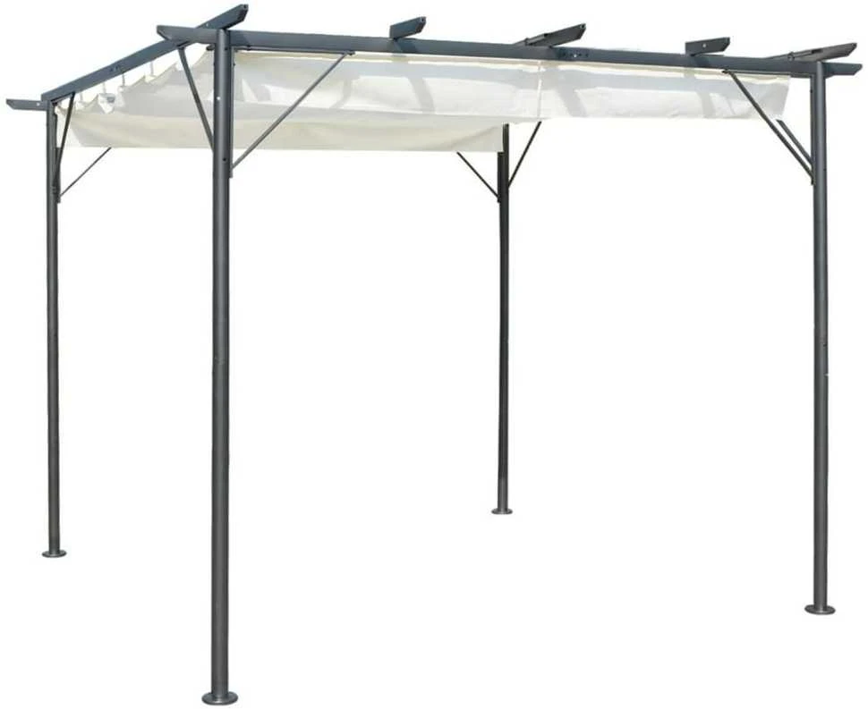 Pergolė su ištraukiamu stogu, kreminė balta, 3x3m, plienas