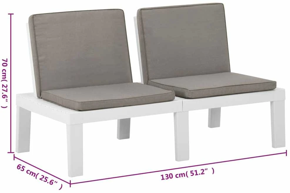 Lauko baldų komplektas Poilsio komplektas su pagalvėlėmis, 6 dalių, baltas, plastikas