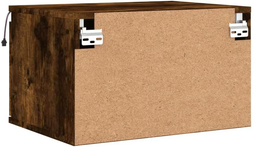 Prie sienos montuojama naktinė spintelė su LED, dūminio ąžuolo
