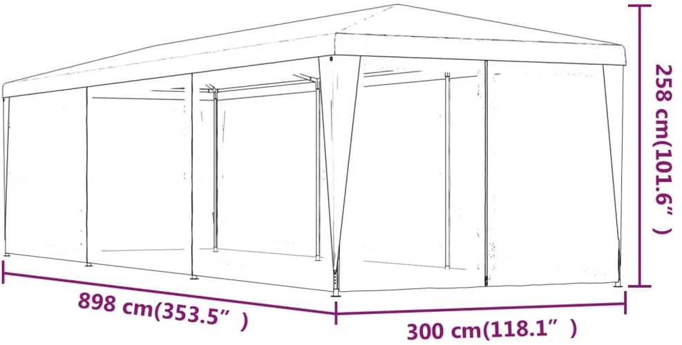 Proginė palapinė su 8 tinklinėmis sienomis, raudona, 3x9m, HDPE