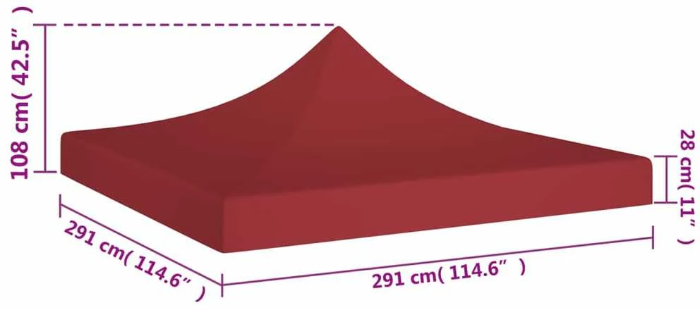 Proginės palapinės stogas, tamsiai raudonas, 3x3m, 270 g/m²