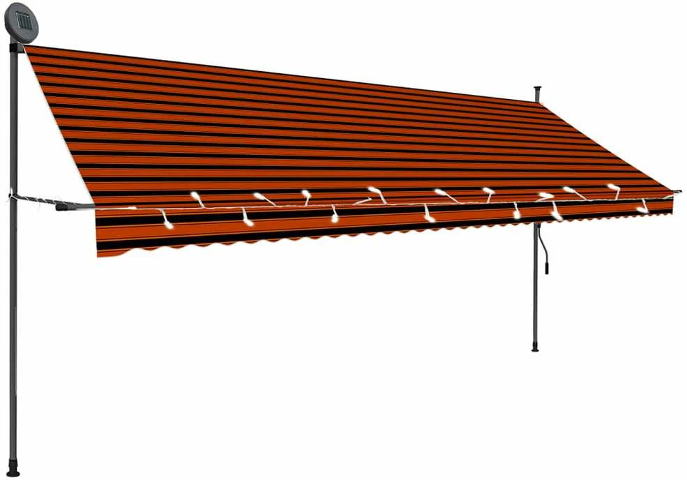 Rankinė ištraukiama markizė su LED, oranžinė ir ruda, 400cm
