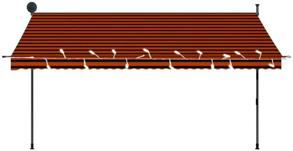 Rankinė ištraukiama markizė su LED, oranžinė ir ruda, 350cm