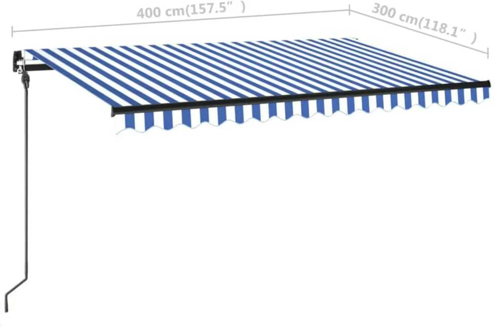 Rankiniu būdu ištraukiama markizė, mėlyna ir balta, 400x300cm