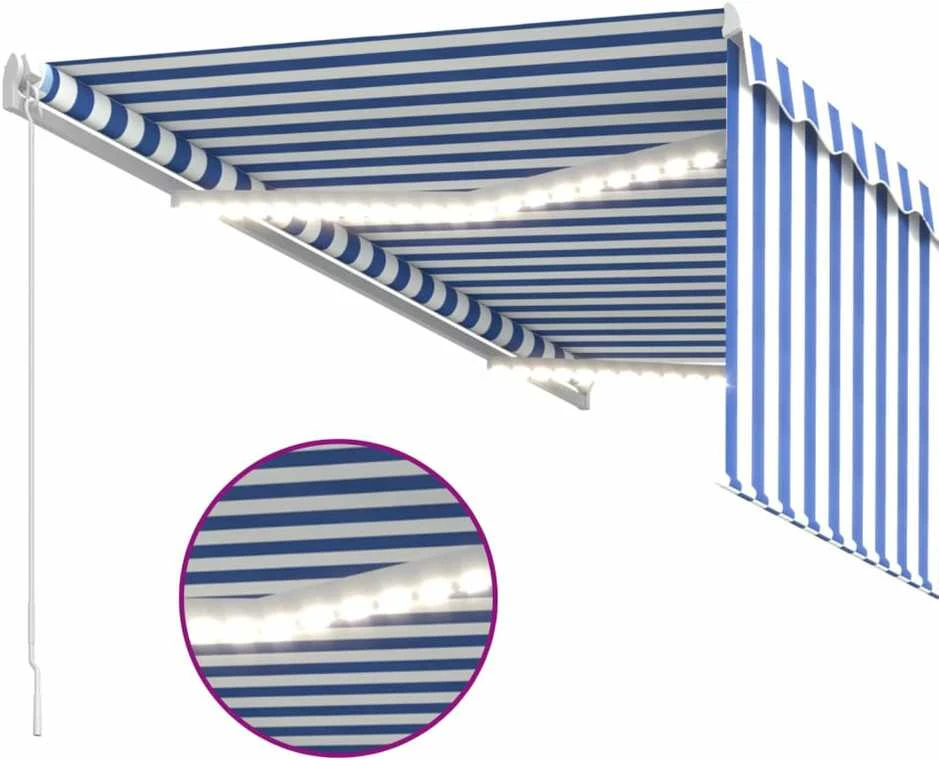 Rankiniu būdu ištraukiama markizė, mėlyna ir balta, 3x2,5m