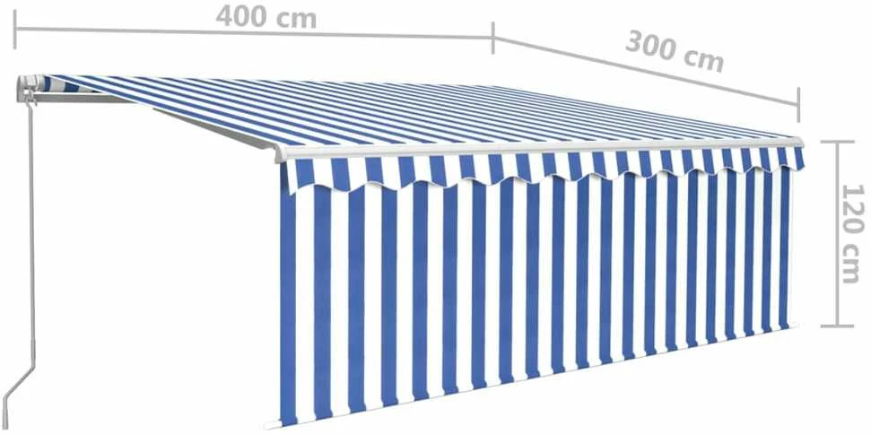 Rankiniu būdu ištraukiama markizė, mėlyna ir balta, 4x3m