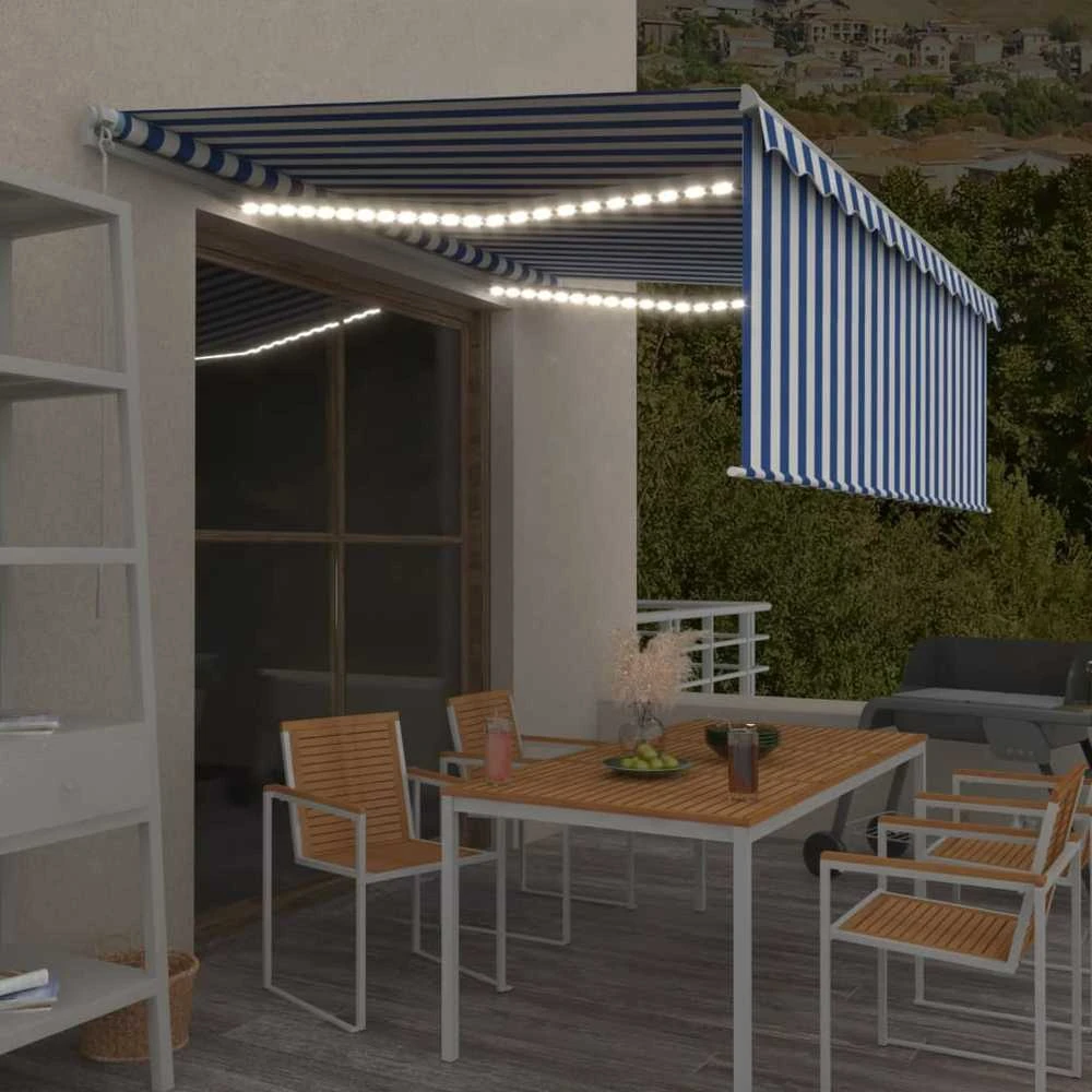 Rankiniu būdu ištraukiama markizė, mėlyna ir balta, 4,5x3m