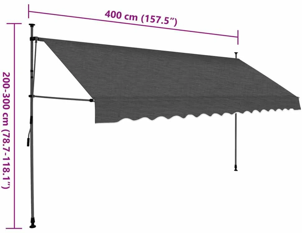 Rankiniu būdu ištraukiama markizė su LED, antracito, 400cm