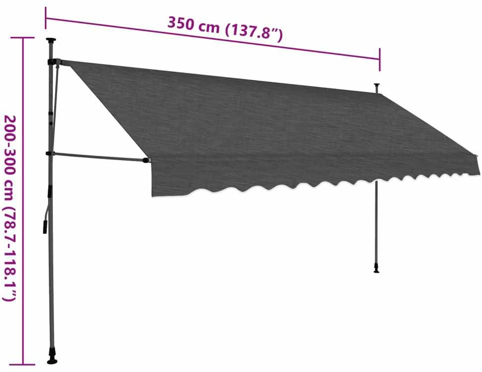 Rankiniu būdu ištraukiama markizė su LED, antracito, 350cm