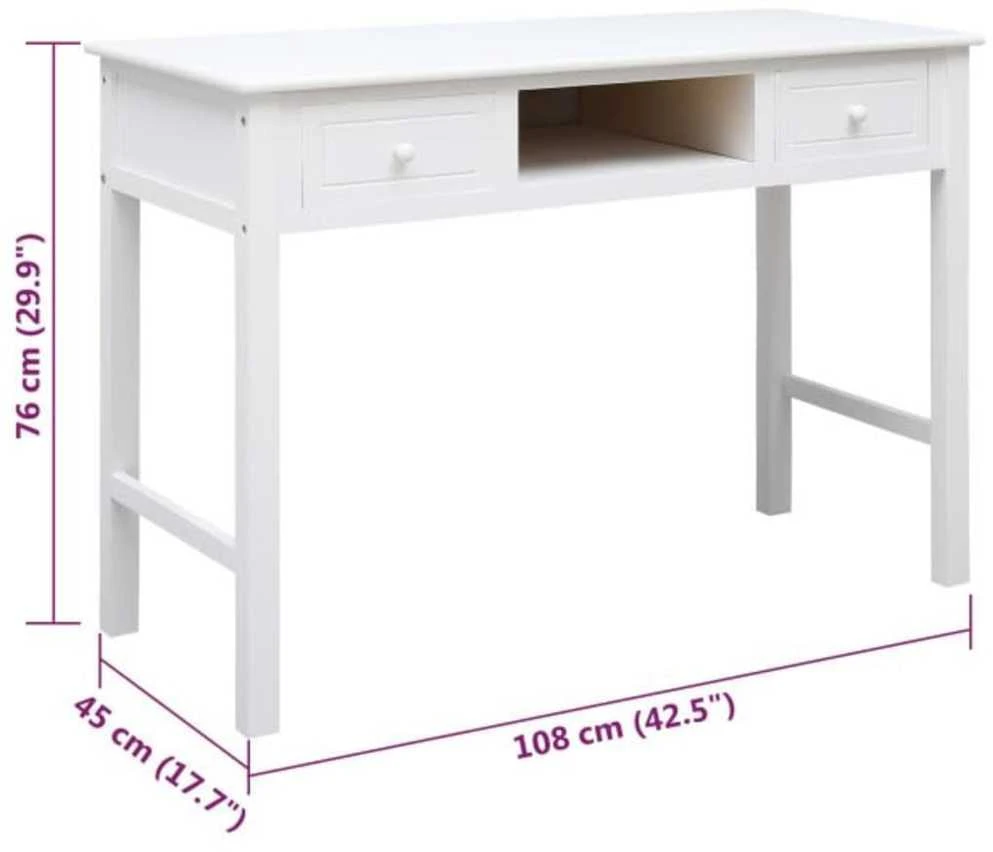 Rašomasis stalas, baltas, 108x45x76cm, paulovnijos masyvas
