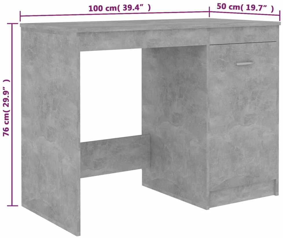 Rašomasis stalas, betono pilkas, 100x50x76cm, apdirbta mediena