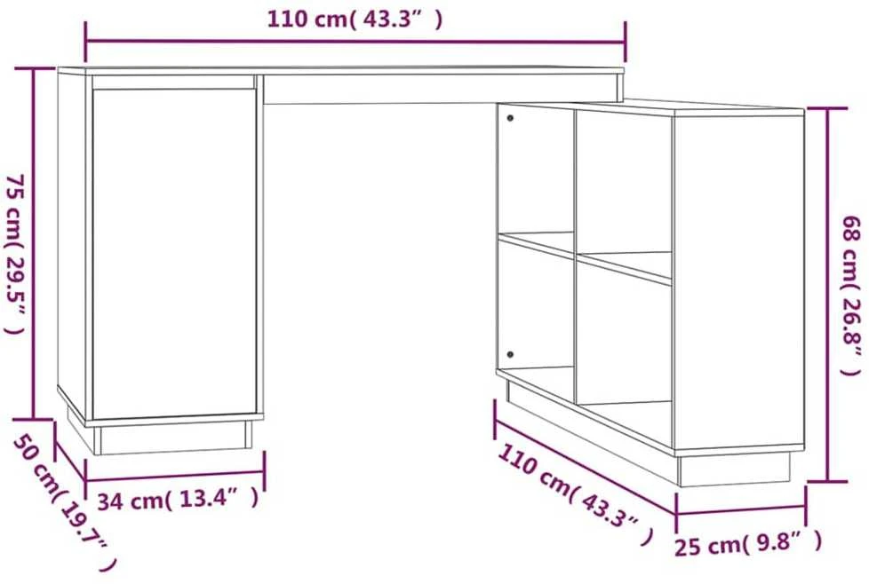 Rašomasis stalas, pilkas, 110x50x75cm, pušies medienos masyvas