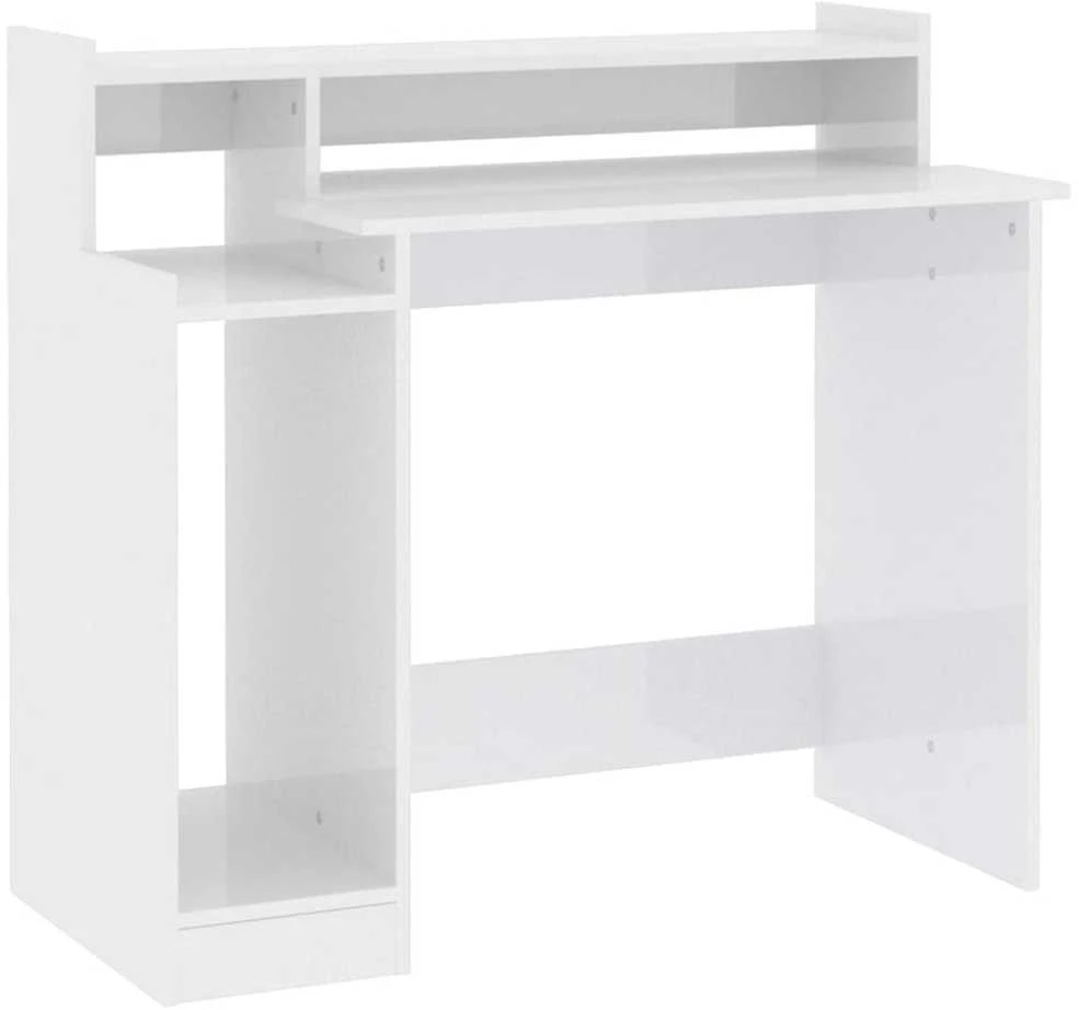 Rašomasis stalas su LED, baltas, 97x45x90cm, mediena, blizgus