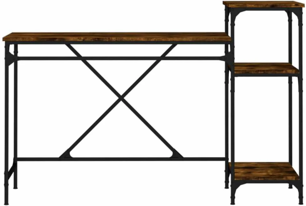 Rašomasis stalas su lentynomis, dūminis, 135x50x90cm, mediena